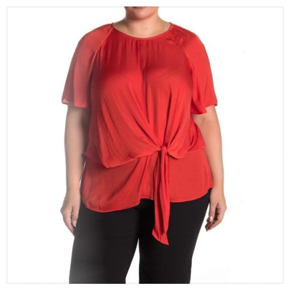 VINCE CAMUTO Plus Size Red Short Sleeve Blouse